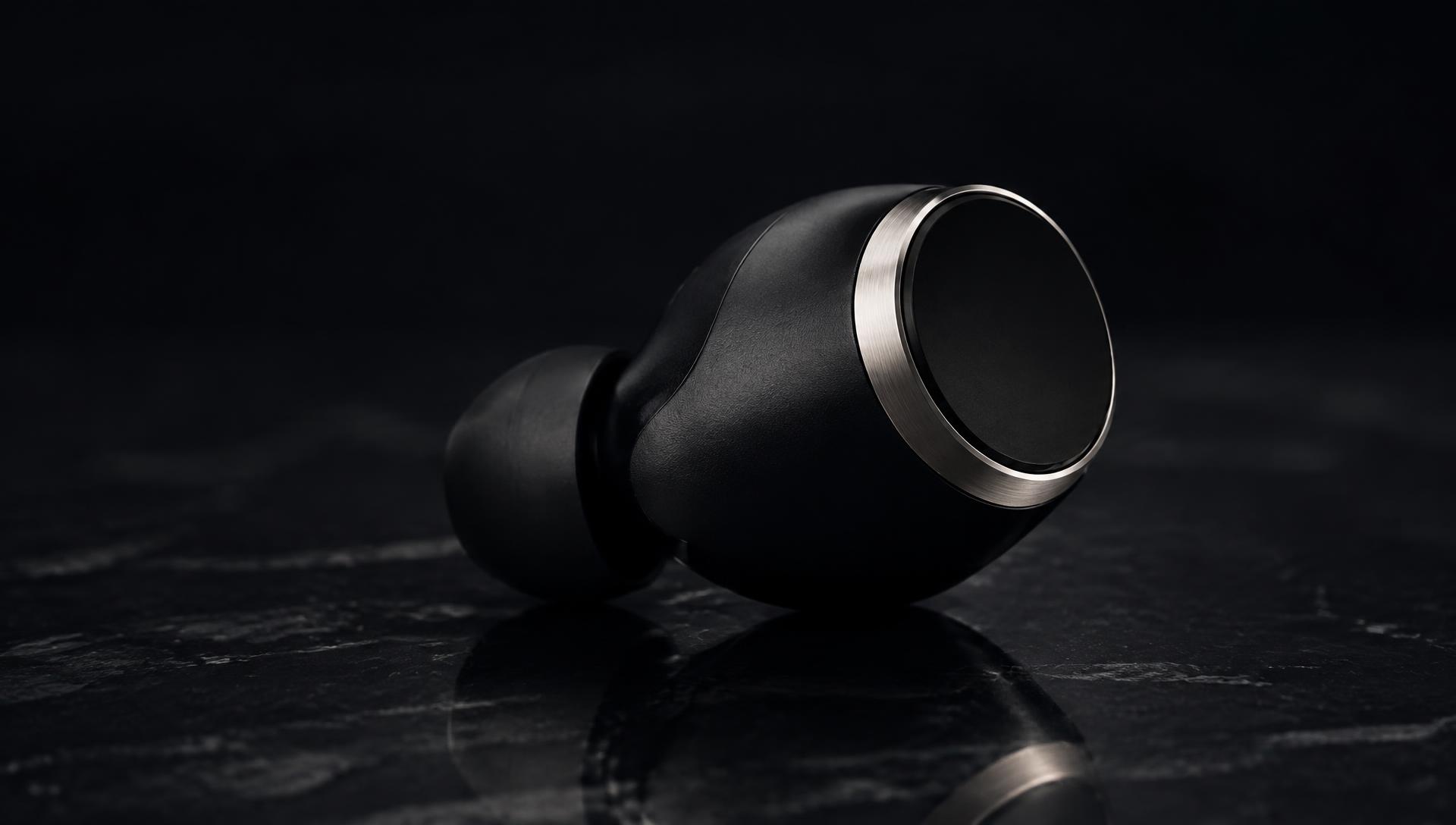 Single AURA ONE earbud on dark stone