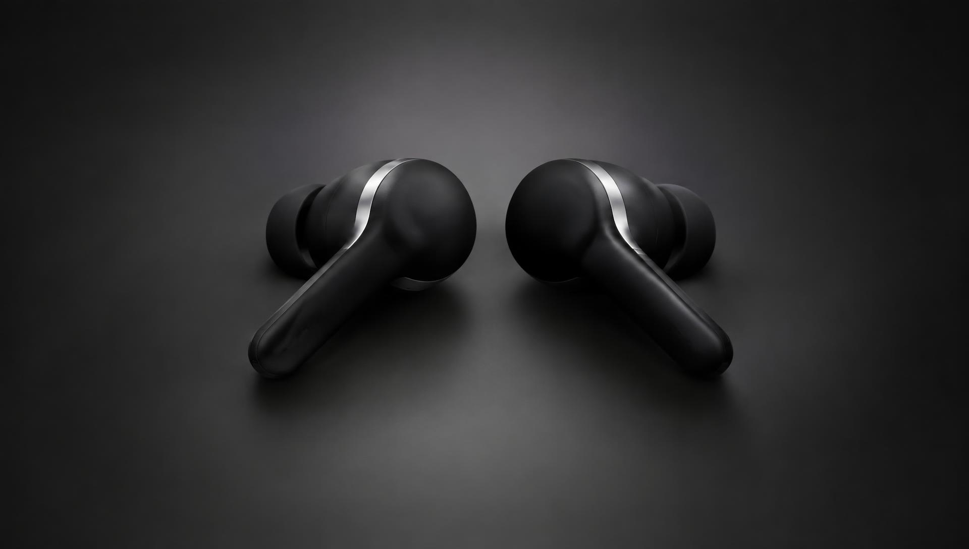 Pair of AURA ONE earbuds on a dark gradient